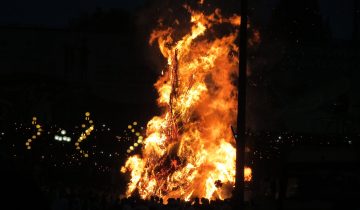 Demera bonfire in flames at Meskel Square during the Meskel festival