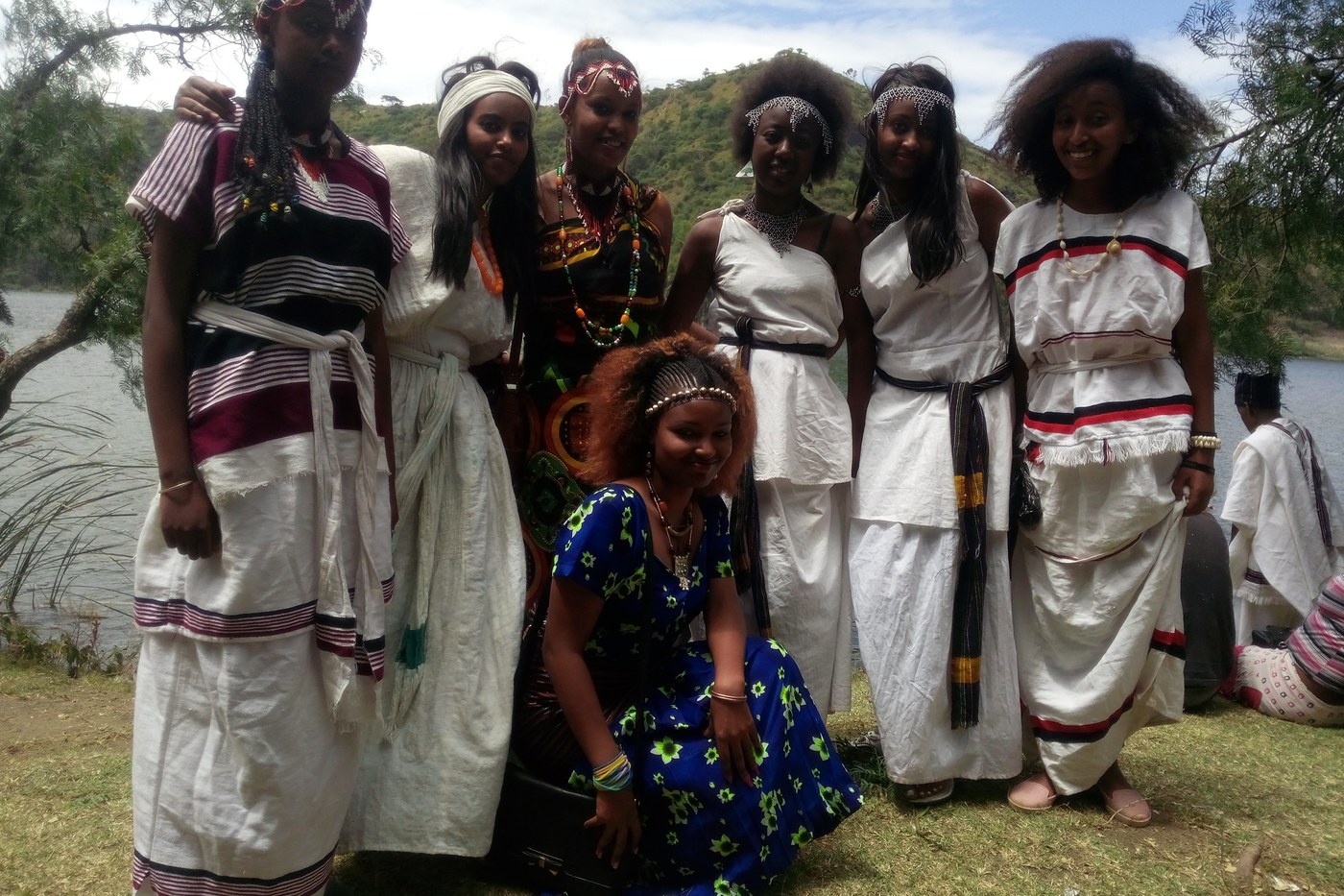 Oromo women in traditional dress celebrating Irreecha at Hora Arsadi in Bishoftu