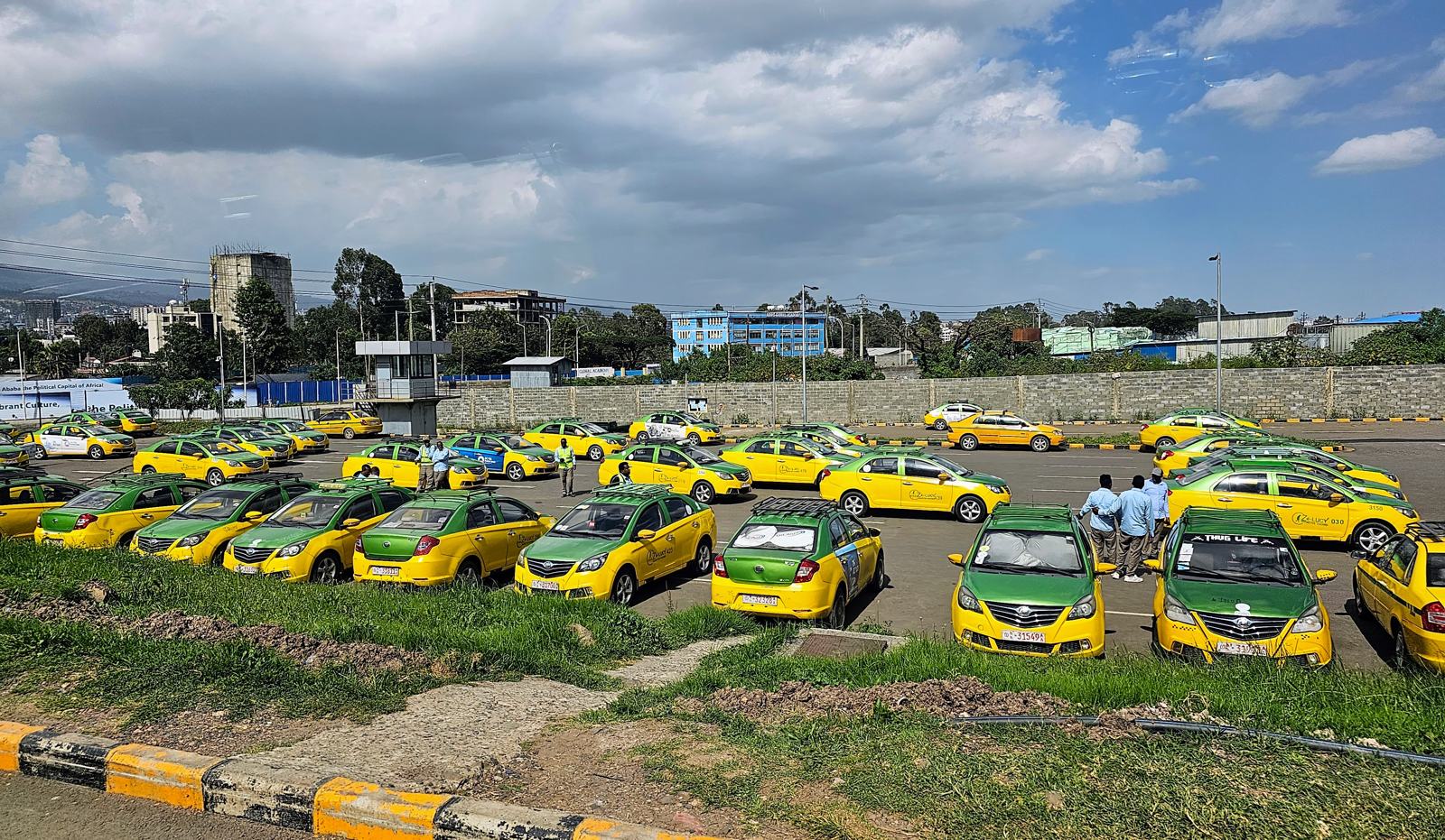 Taxi stand and street traffic in Addis Ababa in October 2023