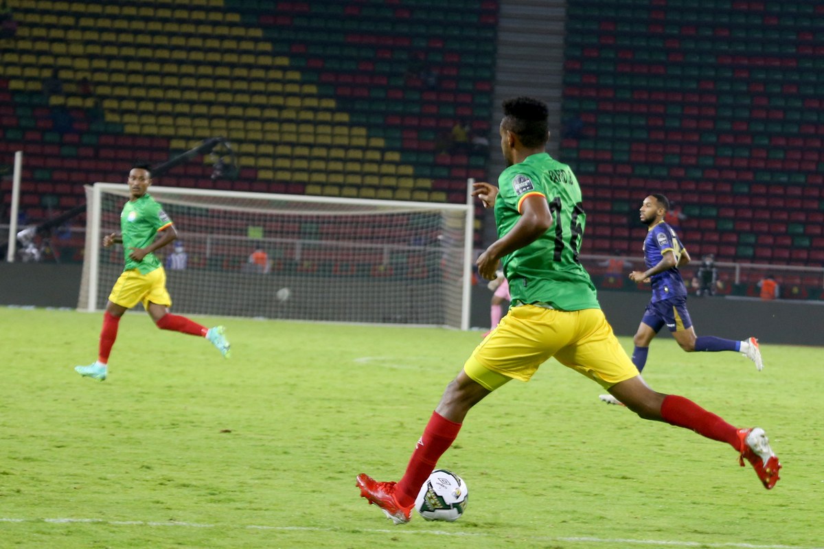 An Ethiopian national team player clears the ball during an Africa Cup of Nations match